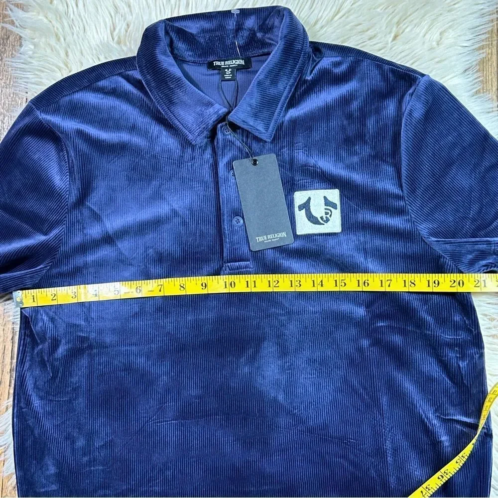 True Religion Deep Blue Velour Polo Shirt